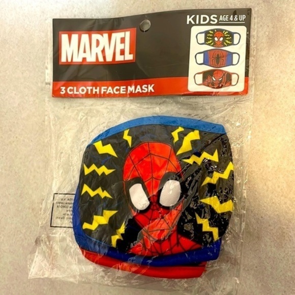 Marvel Spider-Man cloth face mask New kids 4 and up 3pc - Picture 1 of 5